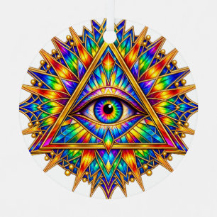 Prismatic Dawn Eye Metal Circle Ornament