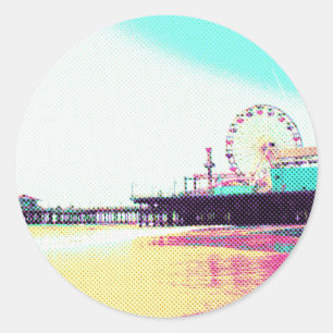 Prismatic Dots Santa Monica Pier Los Angeles Classic Round Sticker