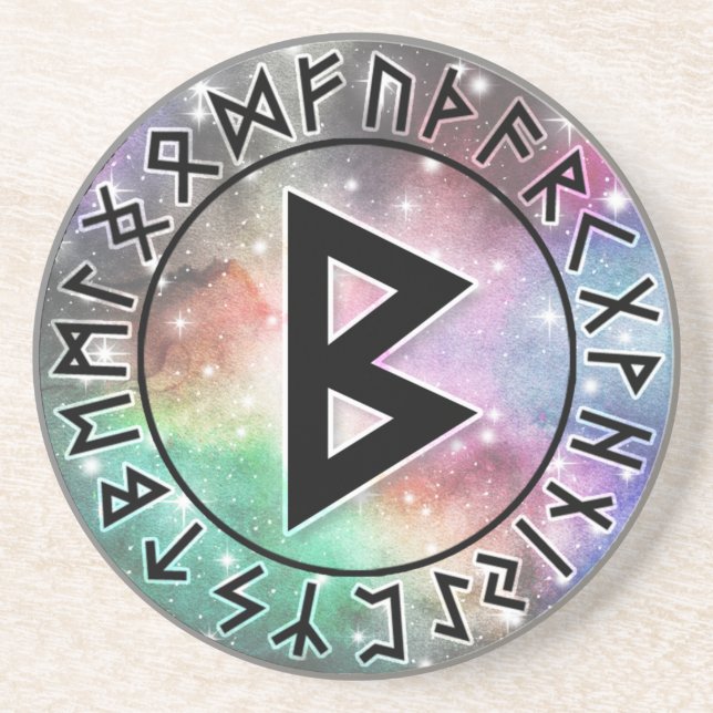 Prismatic Galaxy Rune Circle [18. Berkano] Coaster (Front)