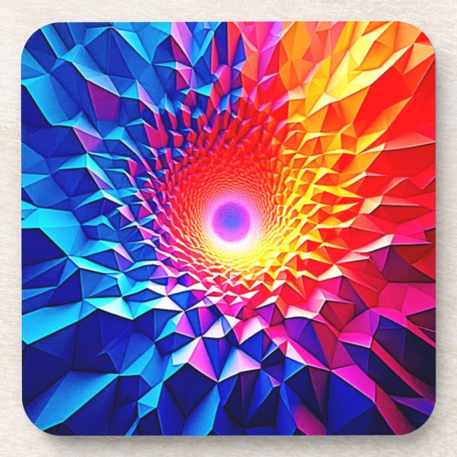 Prismatic Geometric Color Vortex Design Coaster (Front)