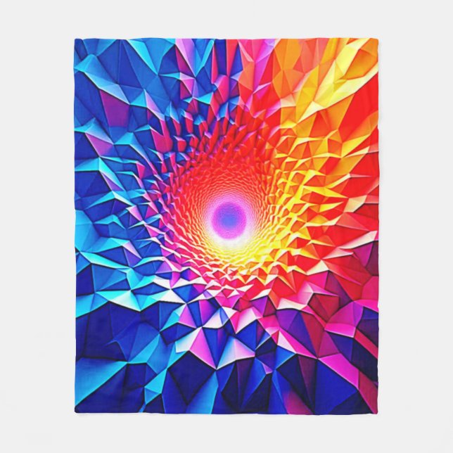 Prismatic Geometric Color Vortex Design Fleece Blanket (Front)