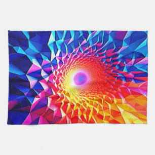 Prismatic Geometric Color Vortex Design Tea Towel
