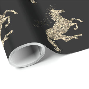 Prismatic gold unicorn black Wrapping Paper