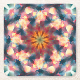 Prismatic Kaleidoscopic Psychedelic Mandala Square Paper Coaster