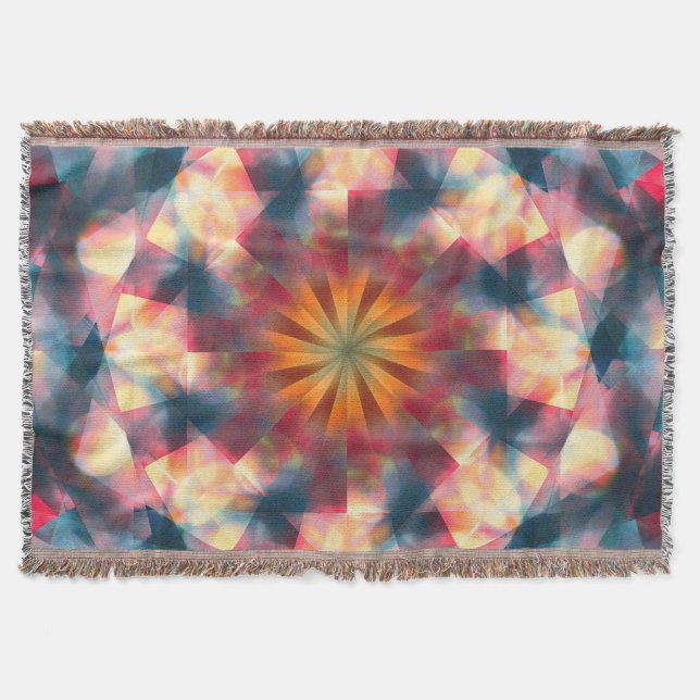 Prismatic Kaleidoscopic Psychedelic Mandala Throw Blanket (Front)