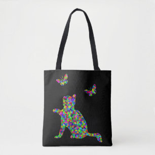 Prismatic Kitten Playing with Butterflies Tote Bag
