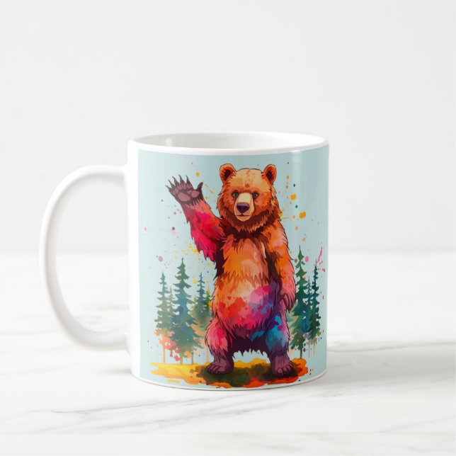 "Prismatic Paws: A Vibrant Forest Greeting Coffee Mug (Left)