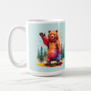 "Prismatic Paws: A Vibrant Forest Greeting Coffee Mug