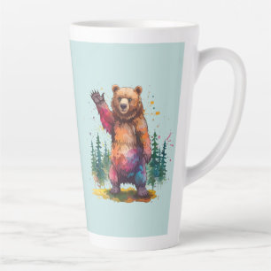 "Prismatic Paws: A Vibrant Forest Greeting Latte Mug