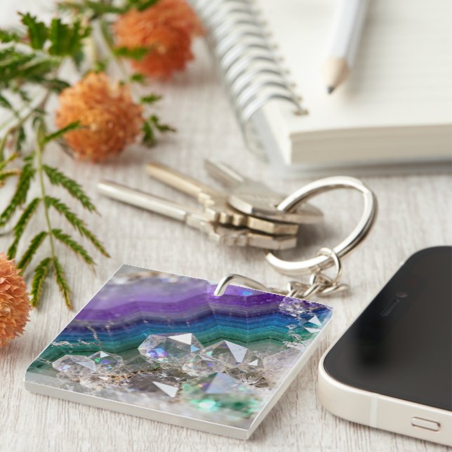Prismatic Quartz Fusion Vibrant Crystal Design Key Ring (Front Right)