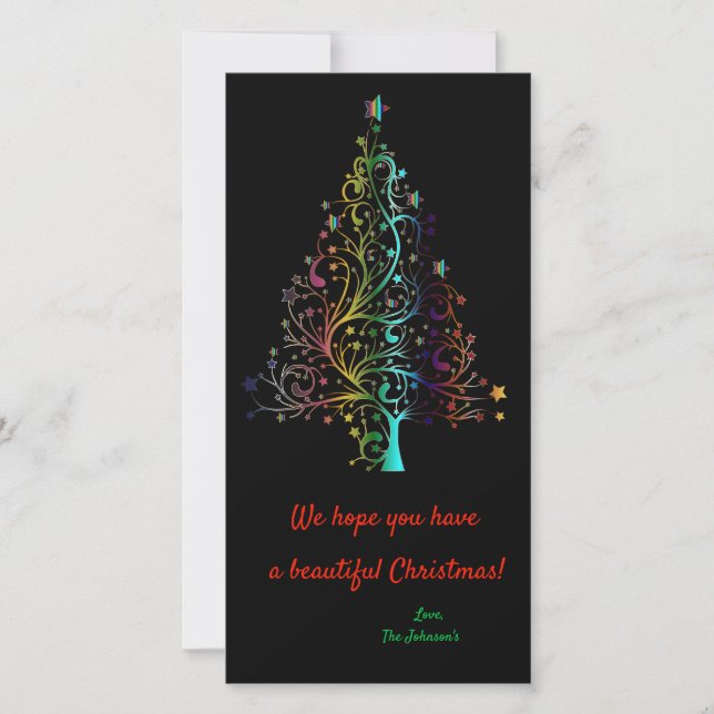 Prismatic Rainbow Christmas tree Holiday Card (Front)