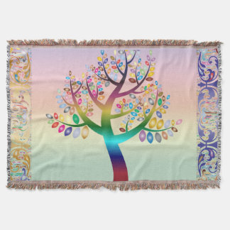 Prismatic Rainbow Tree Background & Border Throw Blanket