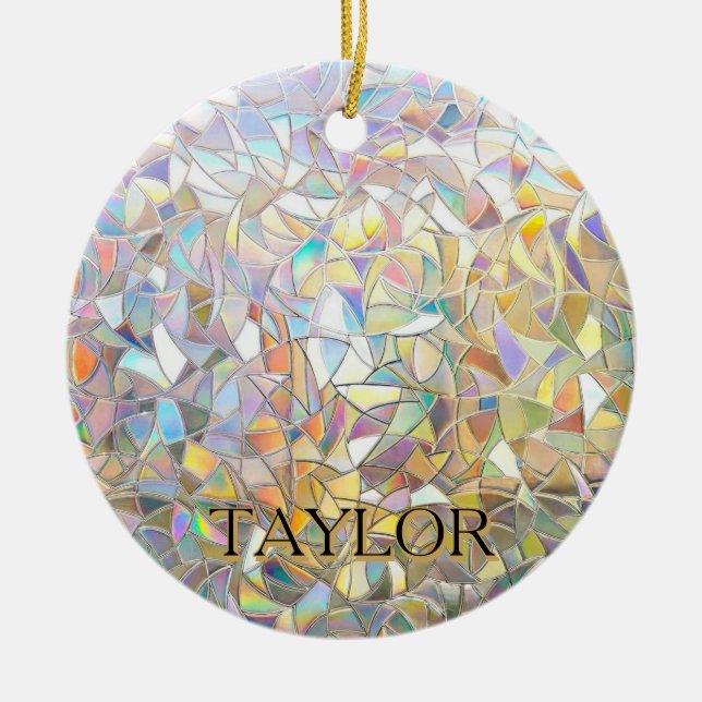 Prismatic Stained Glass Effect - Rainbow Prismatic Ceramic Ornament (Front)