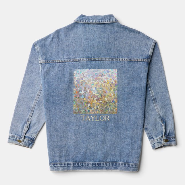 Prismatic Stained Glass Effect - Rainbow Prismatic Denim Jacket (Back)