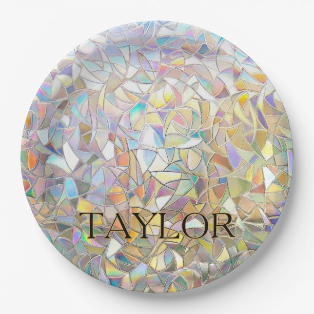 Prismatic Stained Glass Effect - Rainbow Prismatic Paper Plate (Front)