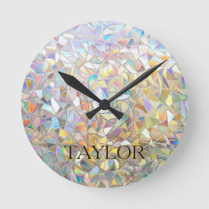 Prismatic Stained Glass Effect - Rainbow Prismatic Round Clock