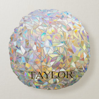 Prismatic Stained Glass Effect - Rainbow Prismatic Round Cushion