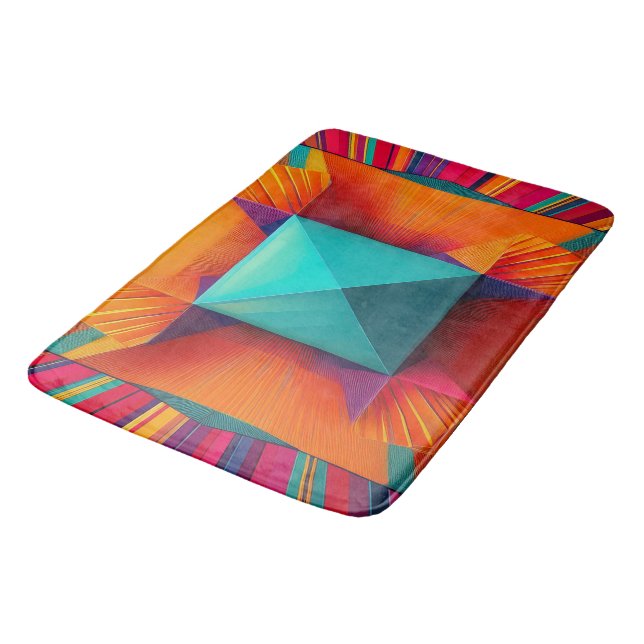 Prismatic Sunburst:Bold Abstract Geometric Diamond Bath Mat (Angled)