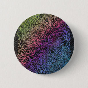Prismatic Swirl Rainbow Fractal Feather Art 6 Cm Round Badge