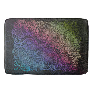 Prismatic Swirl Rainbow Fractal Feather Art Bath Mat