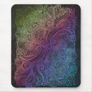 Prismatic Swirl Rainbow Fractal Feather Art Mouse Pad