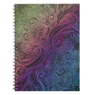 Prismatic Swirl Rainbow Fractal Feather Art Notebook