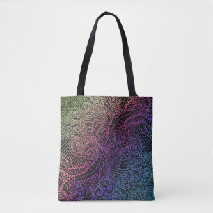 Prismatic Swirl   Rainbow Fractal Feather Art Tote Bag
