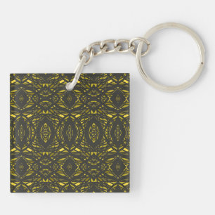 Prismatic Yellow Black Abstract Acrylic Art Key Ring