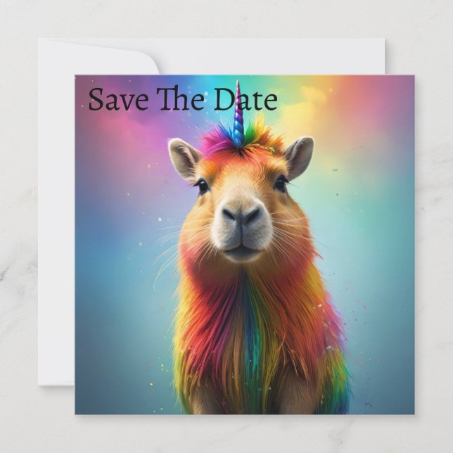 Prismhorn: The Rainbow Capybaraicorn Save The Date (Front)