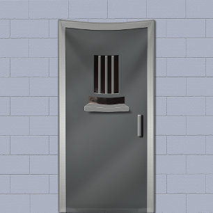 Prison Asylum Cell Door Peeking Inmate Halloween Banner