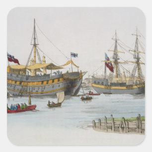Prison Ships, from 'Costume of Great Britain', pub Square Sticker