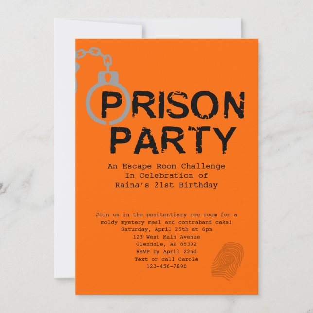Prison Theme Birthday Party Invitation (Front)