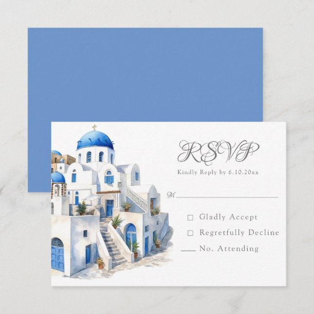 Pristine Blue and White Santorini RSVP (Front/Back)