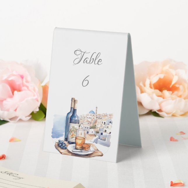 Pristine Blue and White Santorini Table Number (In SItu (Wedding))