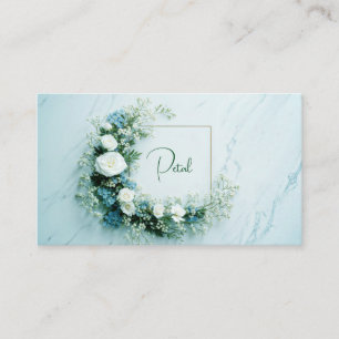 Pristine White Rose and Blue Floral Marble Business Card