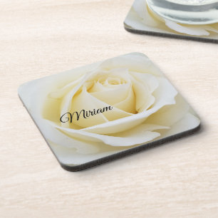 Pristine White Rose Close-Up Photo Coaster