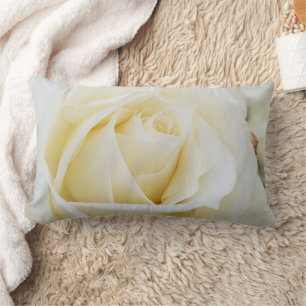 Pristine White Rose Close-Up Photo Lumbar Cushion