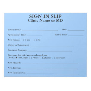 Privacy Patient Sign In Slips Notepad (Sky Blue)