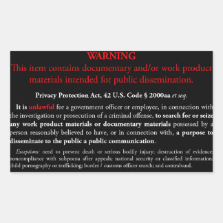 Privacy Protection Act sticker, black rectangle Rectangular Sticker