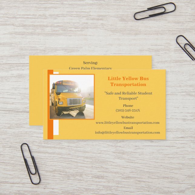 Private Bus Driver Yellow School Bus Business Card (Front/Back In Situ)