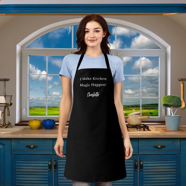 Private chef black white kitchen magic apron (Creator Uploaded)