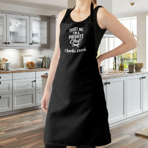 Private chef black white script slogan apron