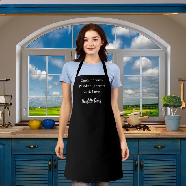 Private chef black white script slogan apron (Creator Uploaded)