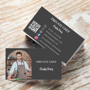 Private chef charcoal grey photo arch QR code Business Card