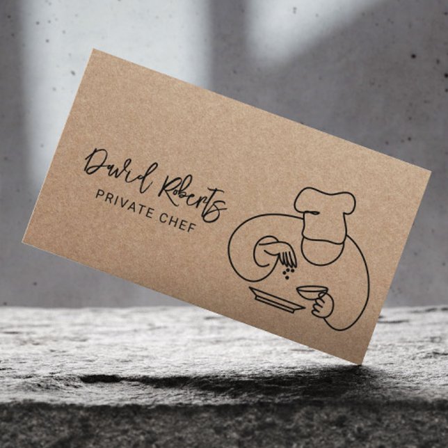 Private Chef Minimalist Line Art Rustic Kraft Business Card (Creator Uploaded)