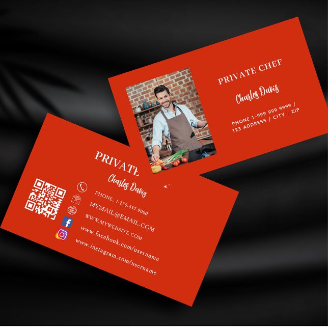 Private chef red photo catering QR code Business Card (Creator Uploaded)