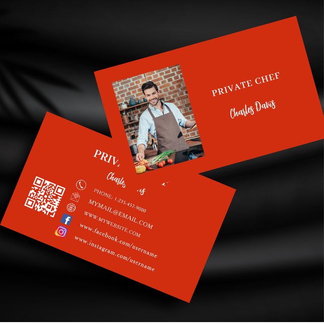 Private chef red photo catering QR code Business Card (Creator Uploaded)