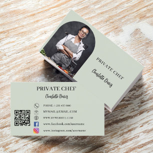 Private chef sage green photo arch QR code Business Card