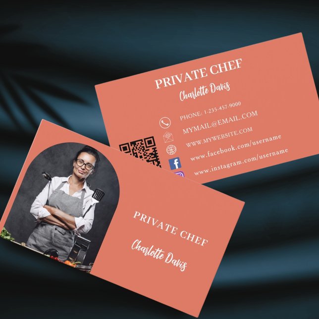 Private chef terracotta photo arch QR code Business Card (Creator Uploaded)