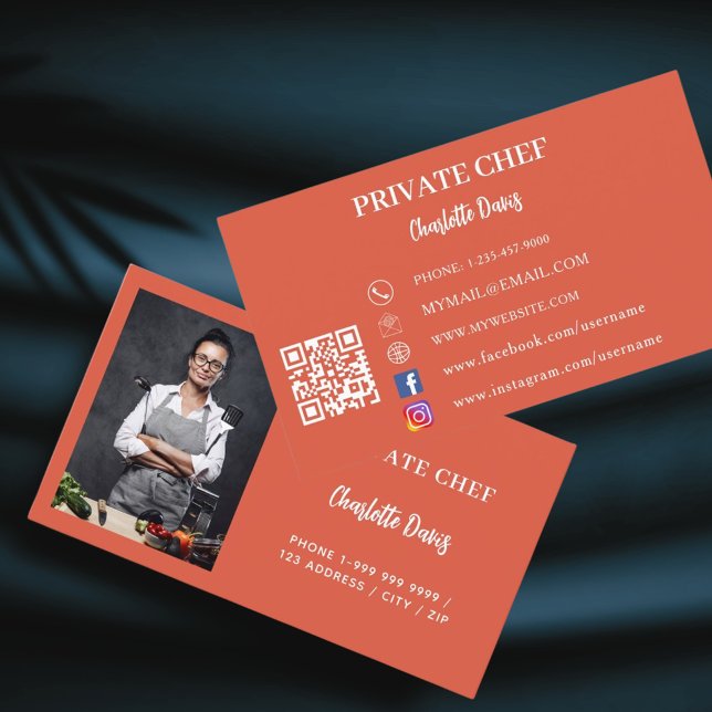Private chef terracotta photo catering QR code Business Card (Creator Uploaded)